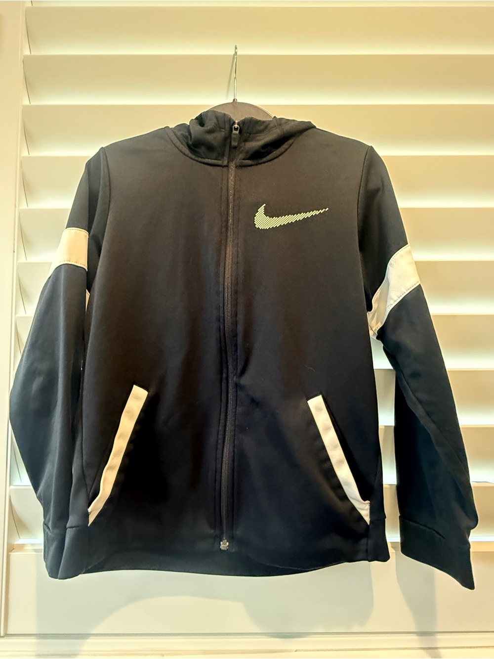 Nike Youth Large Black Performance Full-Zip Jacket w/White Accents, small stain
